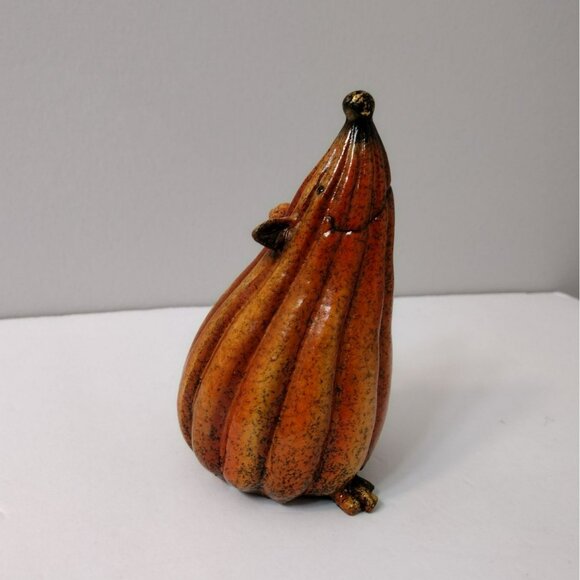 Pumpkin Gourd-Shape Hedgehog or Mouse Figurine, 5" Orange Resin Animal Statue - Picture 8 of 9